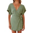 thumbnail image 2 of HBFAGFB Womens Jumpsuit Solid Color Simple V Neck Short Sleeve Rompers for Women Dressy Green Size XL, 2 of 4