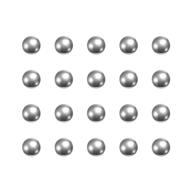 Uxcell Roulements à Billes en Acier Inoxydable 420 G100 Précision 1/4-inch, Présentés dans un Ensemble de 25 Billes de Précision Disposées en Grille. Ces Billes Durables et Résistantes à la Corrosion Conviennent à Diverses applications, Y Compris les Pompes à valve, les Bouteilles de Peinture en Aérosol, les Roulettes et les Mécanismes de Verrouillage.