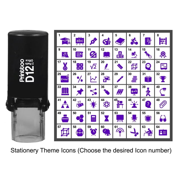 Printtoo Personalized Stationery Theme Icons Round Rubber Stamp Self Inking Stamper 12 mm-Violet