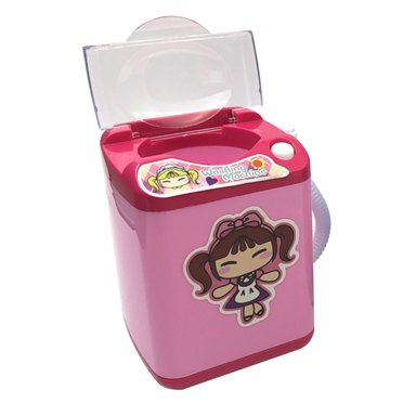 Mini Electric Washing Machine Toy Makeup Brush Automatic Cleaning Mini Appliances for Children (Girl pink)