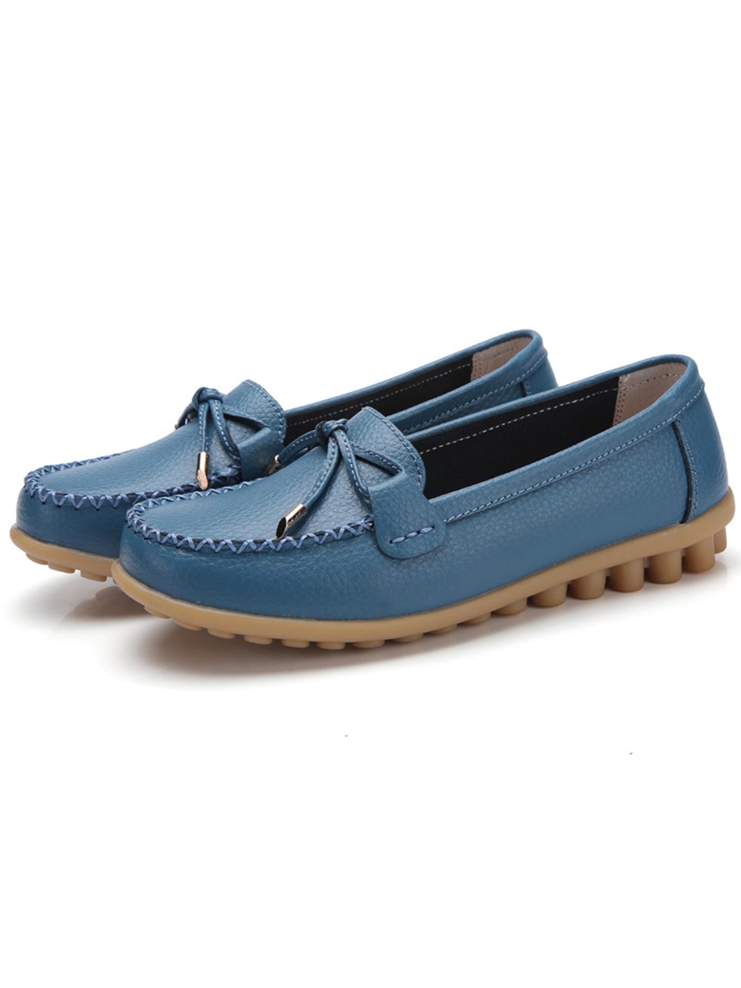 MAWCLOS Ladies Moccasins Comfort Nursing Shoes Slip On Resistant Loafers Bow Work Boat Shoe Light Blue 9.5