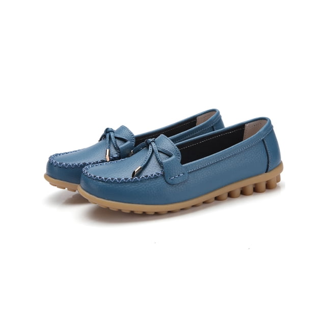 MAWCLOS Ladies Moccasins Comfort Nursing Shoes Slip On Resistant Loafers Bow Work Boat Shoe Light Blue 6