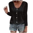 thumbnail image 1 of IROINID en Solde Chemises Grande Taille pour Femmes Col Rond Manches Longues Confortables Bouton Col Rond T-shirt Uni, Noir, 1 of 6