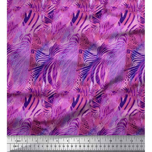 Soimoi Purple Heavy Satin Fabric Leopard & Wild Animal Skin Print Sewing Fabric BTY 54 Inch Wide