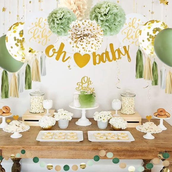 Baby Shower Decoration Green Balloons Paper Tassels Gender Reveal Party Decoration for Baby Boys Girls
