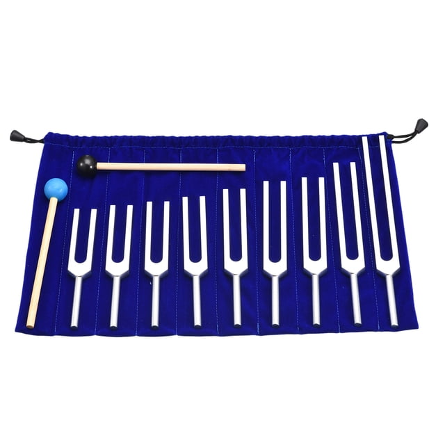 Unique Bargains Tuning Fork Set 9 Pcs Tuning Forks Aluminium Alloy for Instrument Treatment Yoga Sound Testing