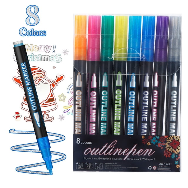 ZXNWN Double Line Outline Pen Set Glitter Gel Pens for Adult Coloring Books DIY Crafts 8pc Set A