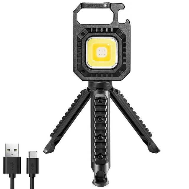 Mini LED Flashlight 700 Lumens Magnetic COB Flashlights 500mAh USB Rechargeable Bright Work Light Portable Keychain Flashlight with 7 Light Modes Folding Bracket Bottle Opener