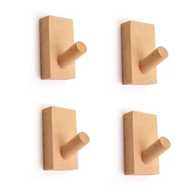 HLONK 4PCS Solid Wood Wall Hanging Clothes Hook Clothes Hook Bamboo and Wood Bathroom Wall Hanging Decorative Hook Single Layer Clothes Hanger Towel Rack