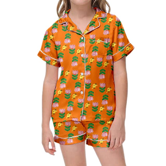 Ensemble de Pyjama Petit Garçon à Imprimé Floral, Ensemble de Pyjama pour Filles à Boutons, Tenue d'Intérieur Classique, Jolis Pyjamas pour Filles 8-10 Ans