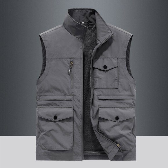 Pisexur Jackets for Men Work Jacket Standing Collar Multiple Pockets Outdoor Photography/Sports Jacket Coat Gray,6XL