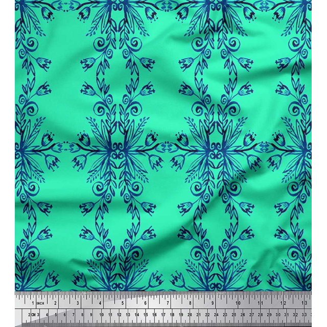 Soimoi Tissu Poly Georgette à Imprimé Floral et Damassé Ogee, Tissu au Mètre, 52 Pouces de Large