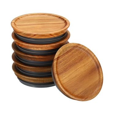 Uxcell Couvercles de Pots Mason à Grand Ouverture 90 mm Couvercles de Pots de Conservation en Bois Pots à Billes Couvercles en Bambou en Bois 6 Pcs