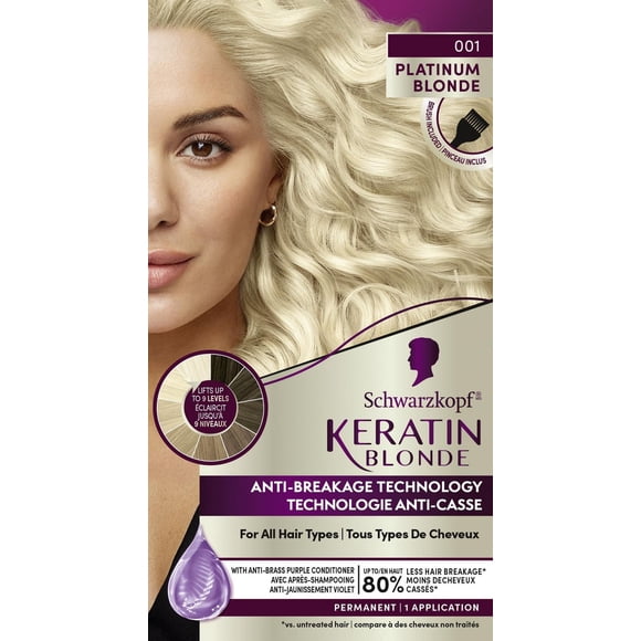 Schwarzkopf Keratin Blonde Crème Colorante Permanente pour Cheveux Blond Platine 001, Trousse d'Éclaircissement Ultra