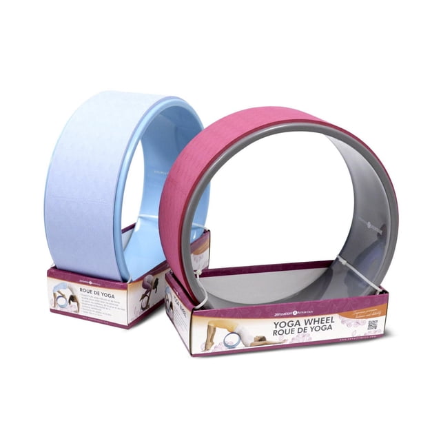 Zenzation Ensemble de Roues de Yoga d'Athlétisme avec Deux Roues de Yoga Rose et Bleu Pâle, Chacune de 12,75 par 5 Pouces, avec Rembourrage en Mousse Extra Épaisse Non Toxique pour Soutenir les Courbures Arrière, les inversions et les poses d'Équilibre, Présenté dans des Boîtes Ouvertes de Marque sur Fond Blanc, Idéal pour Améliorer la Flexibilité de la Colonne Vertébrale et la Force du Tronc.