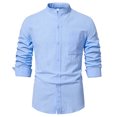 thumbnail image 3 of 2025 New Men's Solid Color Cotton Linen Long Sleeve Shirt, 3 of 5