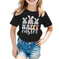 thumbnail image 1 of MIASHUI T-Shirt Graphique Lapin de Pâques pour Filles, Manches Courtes, Été, Noir, 6-7 Ans, 1 of 4