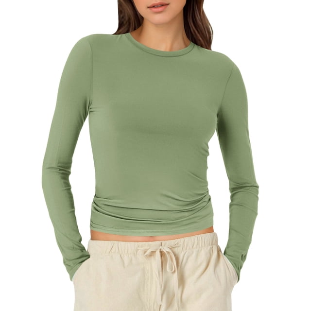 T-Shirts pour Femmes à Manches Longues T-Shirt de Sport pour Femmes T-Shirt à Manches Longues T-Shirt à Manches Longues Col Rond Crop Top T-Shirts à Manches Longues T-Shirts T-Shirt en Spandex T-Shirt Basique Uni Basiques pour Femmes à Manches Longues Femmes Course