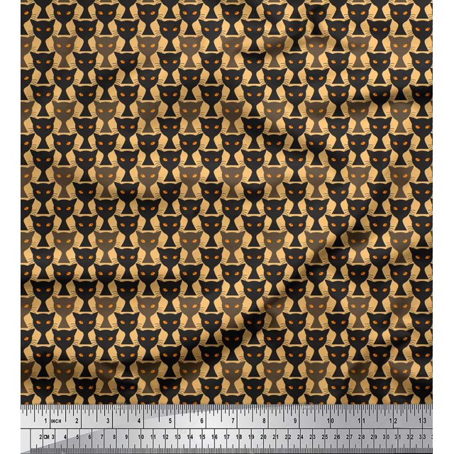Soimoi Orange Velvet Fabric Cat Animal Print Sewing Fabric Yard 58 Inch Wide