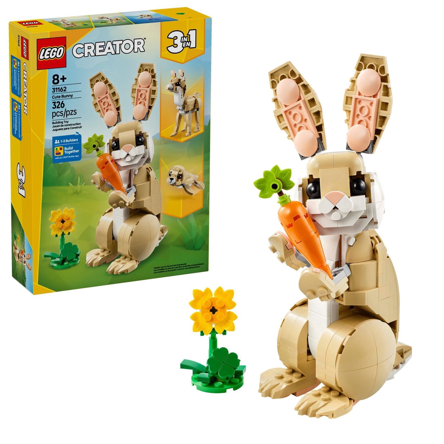 Ensemble de jouet de construction LEGO Creator 3 en 1 Joli lapin - Ensemble de jouet de construction avec 3 options de construction, lapin, phoque ou lama - Figurines animales pour enfants, filles et garçons, 8+ - Idée de cadeau pour les anniversaires - 31162