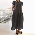 thumbnail image 2 of Robes d'Été pour Femmes 2023 Robes pour Femmes Liquidation Mode Femmes Été Uni Décontracté Col Rond Manches Courtes Vacances Poches Robe, 2 of 5