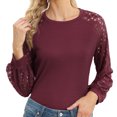 thumbnail image 4 of Pull en Tricot Fin à Col Rond pour Femmes Pull à Manches Longues avec Manches en Dentelle Ajourées, 4 of 7