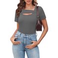 thumbnail image 3 of Lenpel T Shirts for Women Fashion Summer Short Sleeve Cutout Ribbed Knit Solid Color Slim Basic Tees Going out Tops, 3 of 7