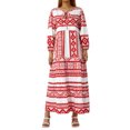 thumbnail image 1 of Kmbangi Robe Longue pour Femmes à Imprimé Géométrique, Col en V, Manches Longues Bouffantes, Coupe Ample, Robe Mode pour le Printemps et l'Été, 1 of 9