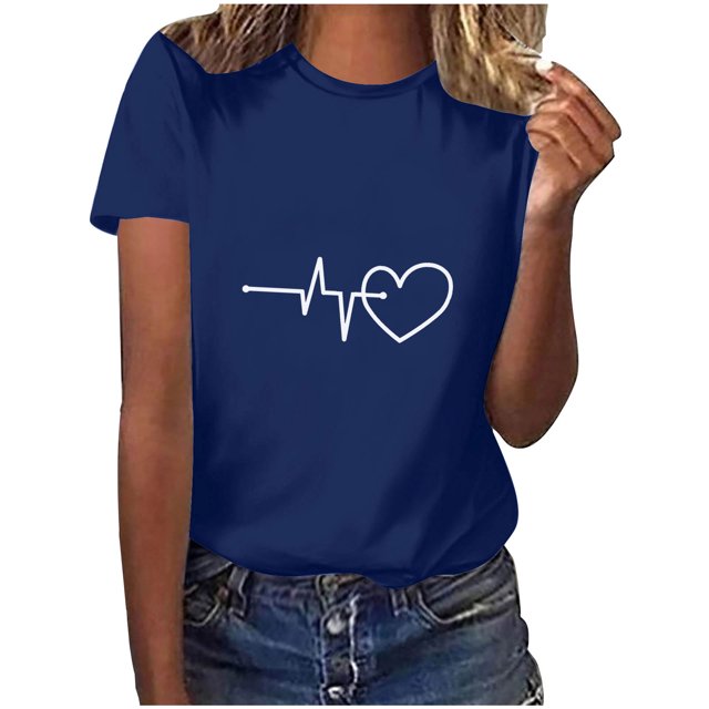Diufon Hauts de la Saint-Valentin pour Femmes Tunique Décontractée à Manches Courtes Col Rond Chemisier Imprimé Graphique Mignon Tendance