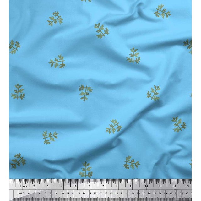 Soimoi Blue Poly Georgette Fabric Leaf Leaves Print Fabric by Yard 52 Inch Wide