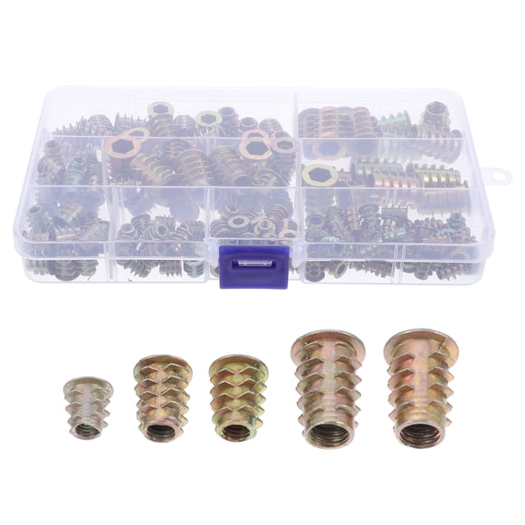 FRCOLOR Hex Socket Nut 165pcs Threaded Inserts Nuts Assortment Kit Thread Wood Insert Nut for Wood Furniture,6.69"X3.74"X0.79"