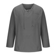 thumbnail image 4 of RXIRUCGD Men's Fashion Fallow Drawstring Solid Color Pockets Long Sleeve V-Neck Tops, Dark Gray, Size: S, 4 of 5