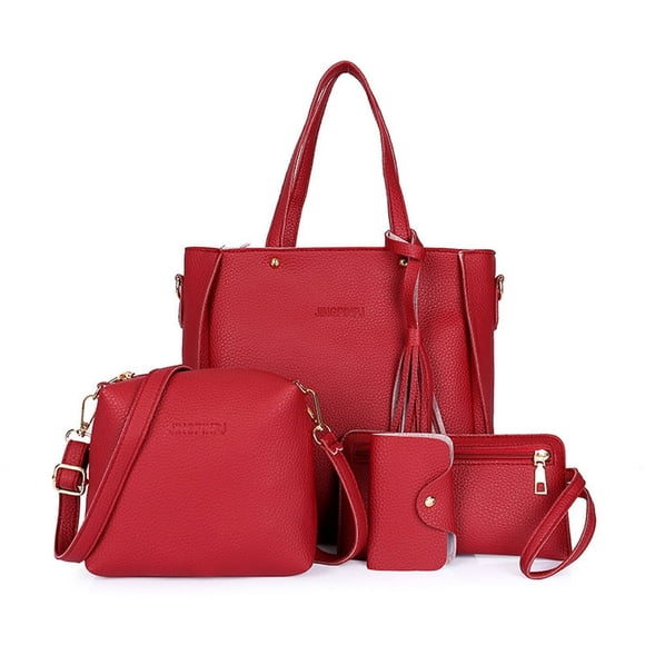 4pcs Women Leather Handbag Crossbody Shoulder Bag Hand Satchel Purse Card Holder Set for Daily Use