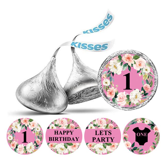 Darling Souvenir Party Favor Floral Border 1st Birthday Theme Stickers Labels 190 Pcs-Light Pink