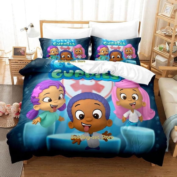 Bubble Guppies Bedding Set Single Twin Full Queen King Size Bed Set Adult Kid Bedroom Duvetcover Sets Print Anime Bed Sheet Set