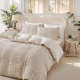 thumbnail image 2 of JOLUSERE Khaki Soft Breathable Striped Textured Duvet Cover Bedding Queen Size, 2 of 9