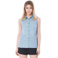 thumbnail image 2 of INSPIRE CHIC Chemise Sans Manches à Col Pointu à Simple Boutonnage pour Femme TG Bleu Ciel, 2 of 6