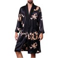 thumbnail image 1 of Men Casual Long Sleeves Lace-up Print Home Pocket Long Pajama Robe, 1 of 8