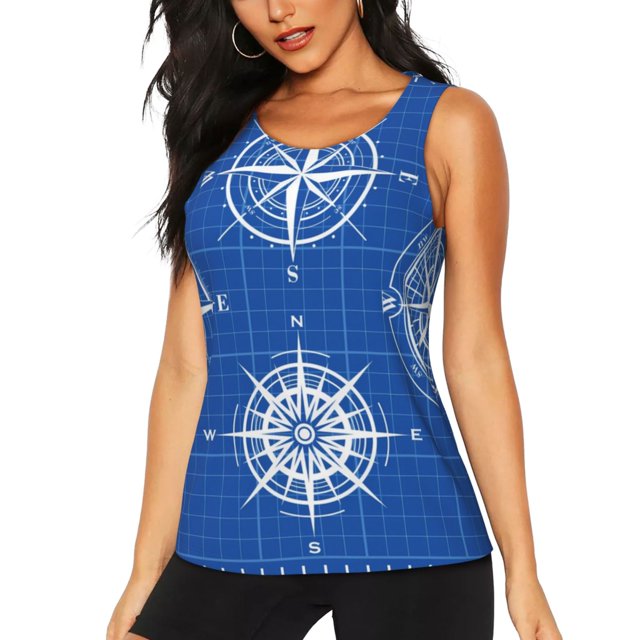 Kdxio Compass Print Racerback Workout Tank Tops for Women Sleeveless Gym Tops Athletic Yoga Shirts Camisole-Small