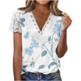 thumbnail image 2 of EGNMCR T-Shirts pour Femmes Femmes Mode Été Pli Imprimé Régulier Femmes Manches Courtes Col en V Bouton Haut, 2 of 5