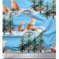 thumbnail image 1 of Soimoi Blue Satin Silk Fabric Fox & Pine Tree Decor Fabric Printed Yard 42 Inch Wide, 1 of 1