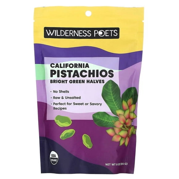 Wilderness Poets, Organic California Pistachios, Bright Green Halves, Unsalted, 8 oz (226 g)