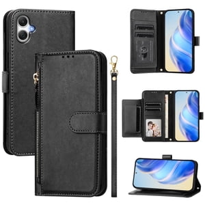 Pour Samsung Galaxy A06 4G / 5G 6.7-inch Wallet Case pour les femmes Hommes Multi-Card fentes Zipper Wallet en cuir Phone Case, Noir, Pour Galaxy A06 4G / 5G