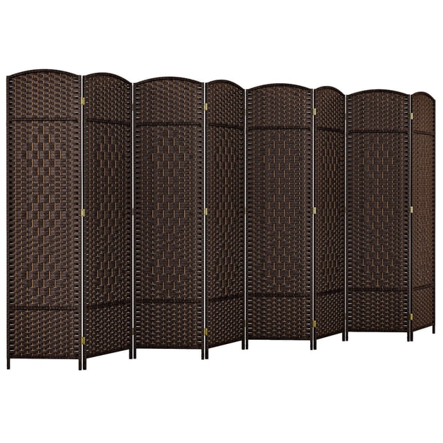 Costway 8-Panel Room Divider 6 FT Tall Folding Privacy Screen with Solid Wood Frame Brown