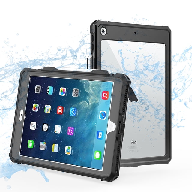 ShellBox iPad 10.2 2019 Waterproof Case, Full-Body Heavy Duty Shockproof Protective Cover with Kickstand Built-in Screen Protector for iPad 10.2 inch 2019 Tablet 7th Generation (Black)