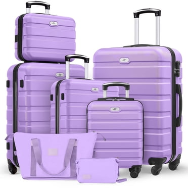 Gowill 7 Piece Luggage Sets,13/16/20/24/28 inch Hardside Lightweight ABS Suitcase With Expandable Duffle Bag (Purple)