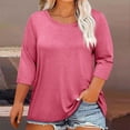 thumbnail image 2 of Plebaso Hauts Grande Taille pour Femmes Été Manches 3/4 Col Rond T-Shirts Décontractés Couleur Unie Tuniques Amples, 2 of 4