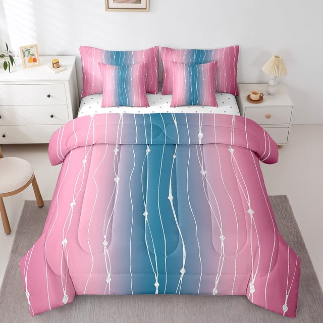 YST Ombre Geometric Abstract Comforter Set, Modern Wave Dots, 7-Piece, Queen