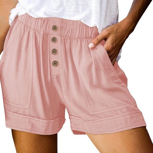 Timegard Shorts for Women Wide Leg Elastic High Waisted Button Summer Casual Lightweight with Pockets