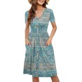 thumbnail image 1 of Birdeem Robe Femme Décontractée Aguichant Mode Été Manches Courtes Ample Imprimée Ajustée Poche Boutons Col en V, 1 of 5